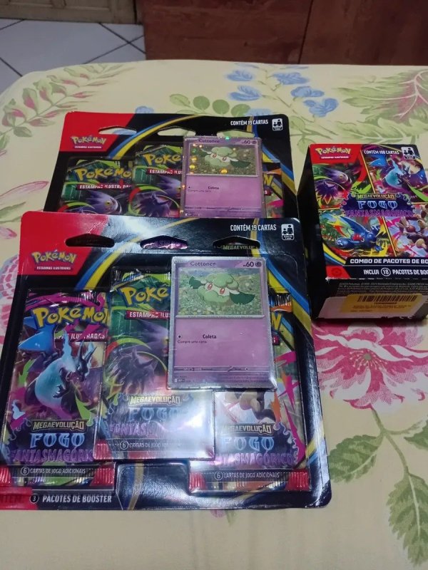 Blister Triplo Pokémon Megaevolução Fogo Fantasmagorico Português Cottonee