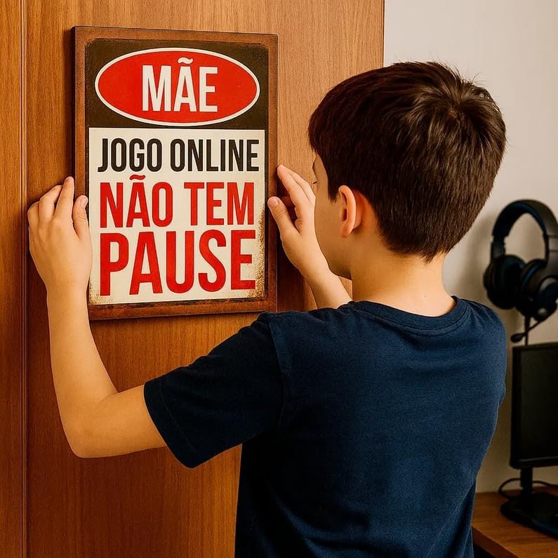 Placa Decorativa em MDF - Mãe - Jogo Online Não Tem Pause, 20x30 cm