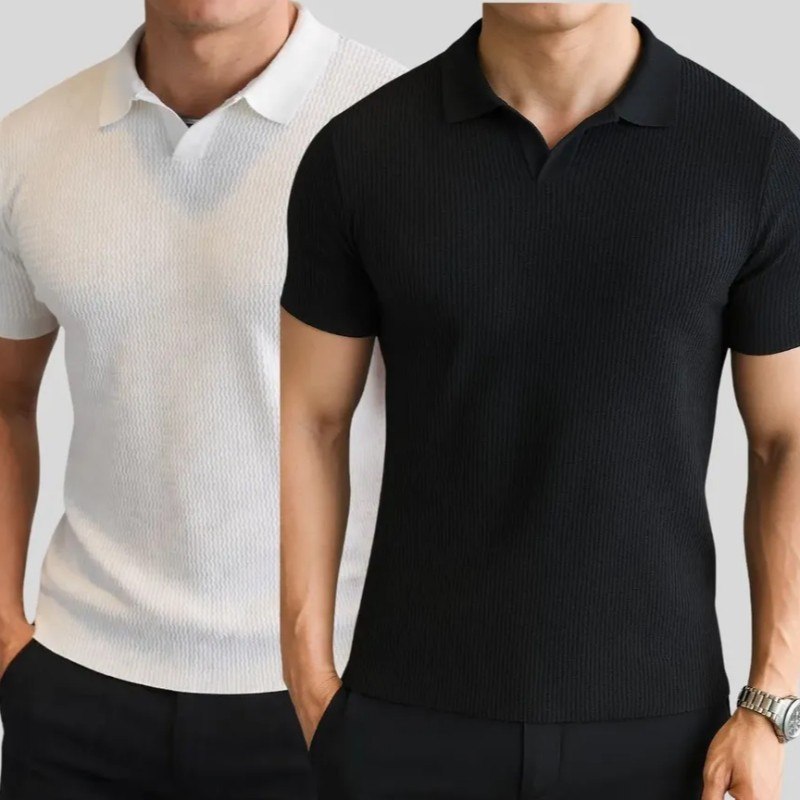 Kit 2 Polo Texturizada Tricot Masculina Elegante Old Money