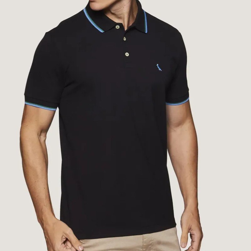 Camisa Polo Reserva Masculino Preto Curta 100% Algodão