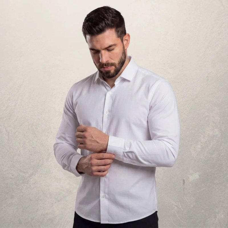 Camisa Social Masculino Manga Longa De Botão Algodão Premium