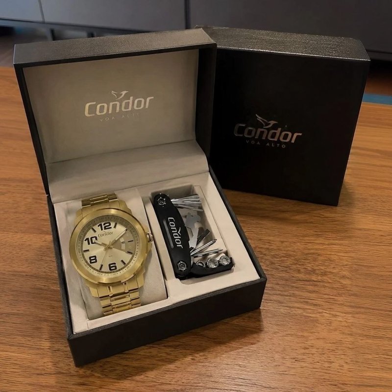 Kit Relógio Condor Masculino Speed Dourado Co2117ba/k4x