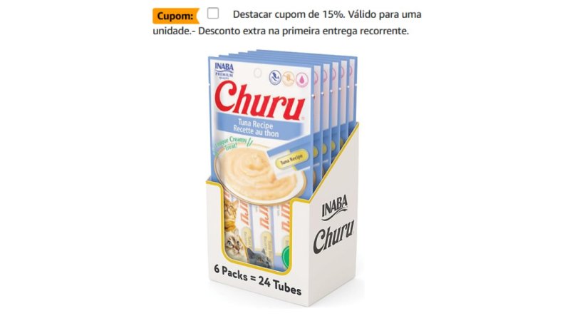 Pack de 06 com 24 unidades de Churu Gatos Atum 14g