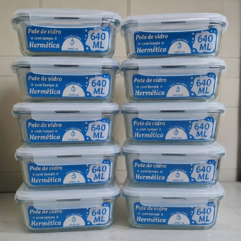 Kit 10 Potes Vidro Hermético Aristus 640ml Marmita Anti Vazamento