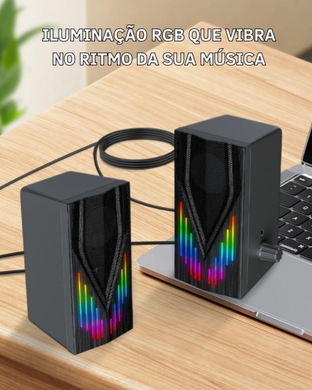 Caixa de Som Gamer para PC 30W Iluminação RGB Estéreo
