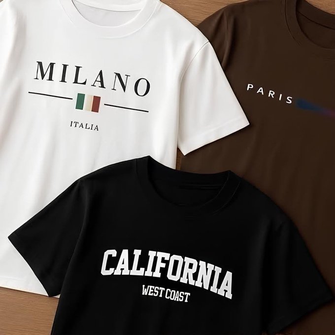 Kit com 3 Camisetas de Algodão Milano Paris Califórnia