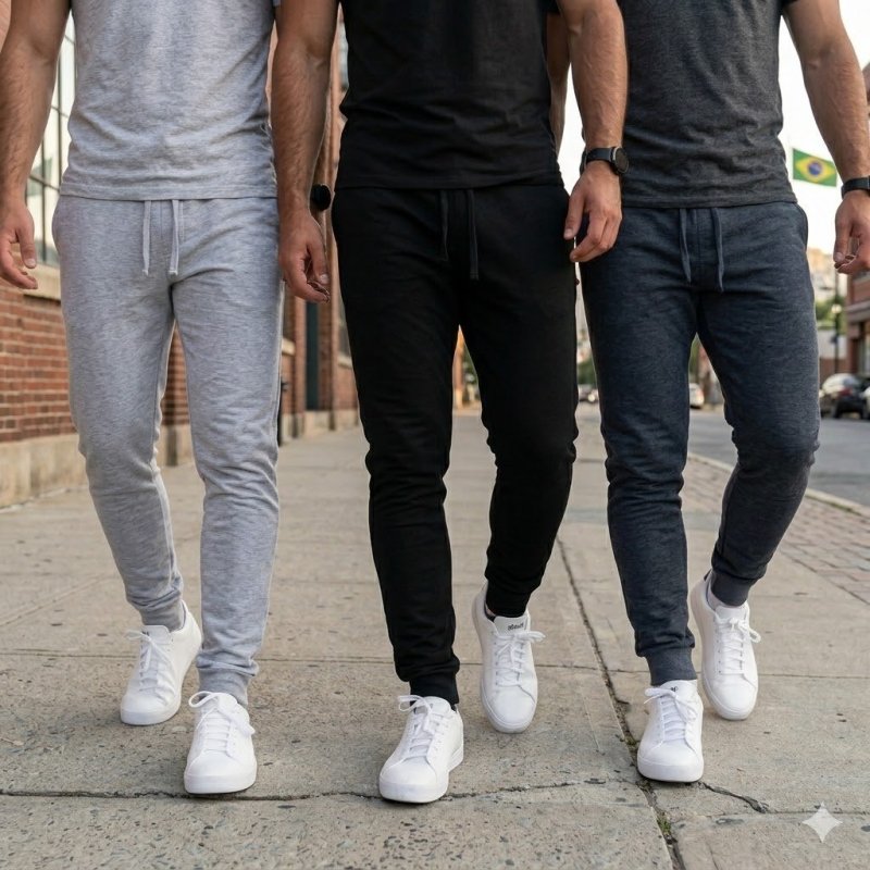 Kit 3 Calça Moletom Slim Jogger Com Bolso Masculino Adulto
