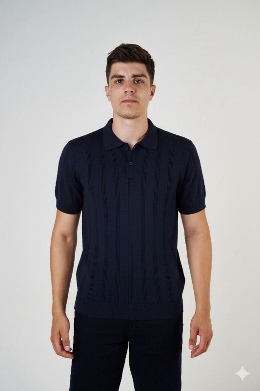 Camisa Polo Masculina Com Botão Tricô Detalhe Canelado