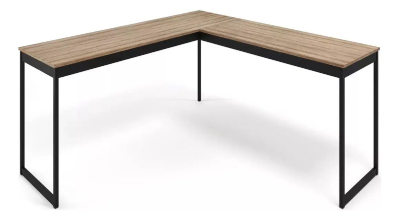 Escrivaninha Mesa Em L Industrial De Canto Nórdico Meslmagn 150x74x45 Vintage Ferro E Madeira Laminado Com Preto Sofa Sogude