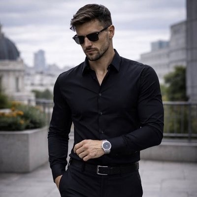 PIQUE EMPRESÁRIO Camisa Social Masculina Slim Fit Premium Passa Facil Preto Liso G