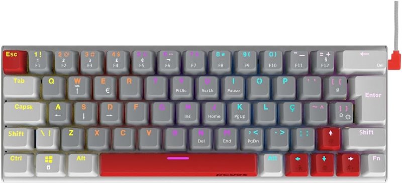 TECLADO MECÂNICO GAMER PCYES KUROMORI 60% WHITE GHOST - SWITCH RED - LED RAINBOW