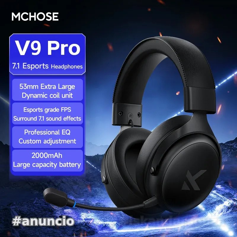 Headset MCHOSE V9 Pro Gaming Headset, Over-Ear Quad-Mode (VERSÃO PRETA)