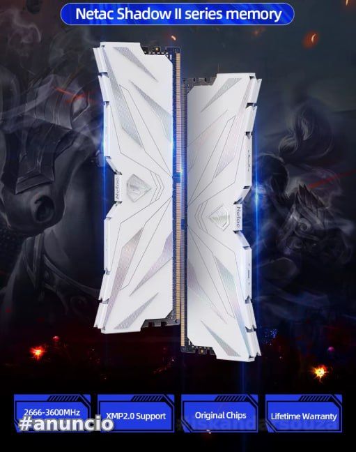 Netac memória RAM 2 x 8GB DDR4 3600MHz 3200MHz Branca