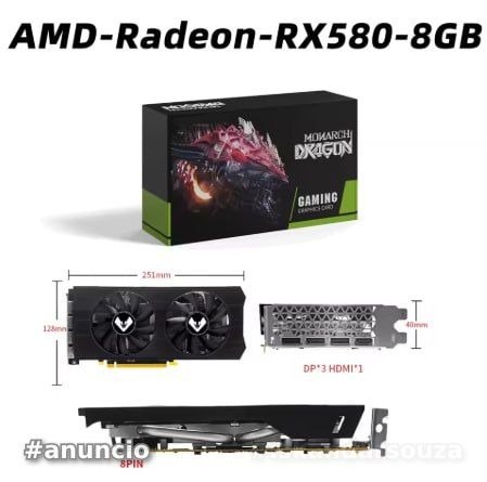 Placa de Vídeo RX 580 8GB 8Pin