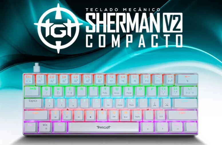 Teclado Mecanico TGT Sherman Compacto V2, Rainbow, ABNT2,Switch Huano Azul, Branco
