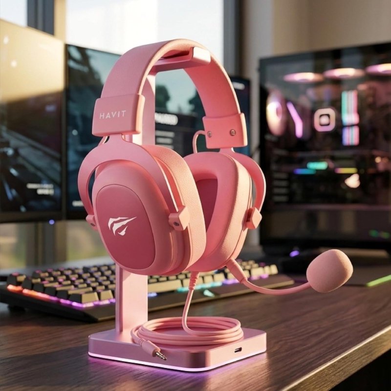 Havit Headphone Fone de Ouvido H2002d Pink, Gamer, com Microfone, Falante 53mm