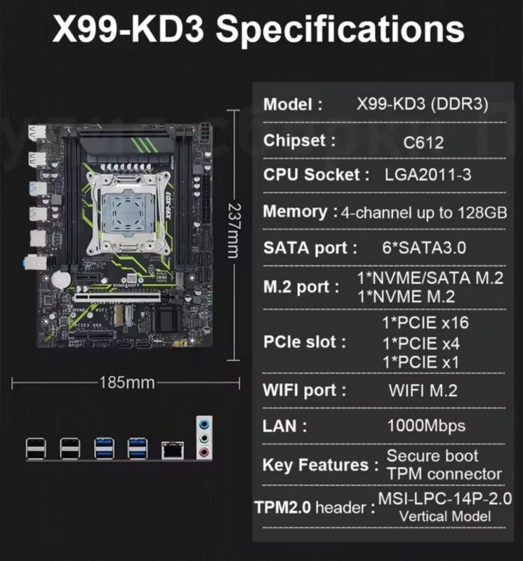 Placa mãe X99 XD3 DDR3 com suporte ao TPM 2.0 e Secure Boot