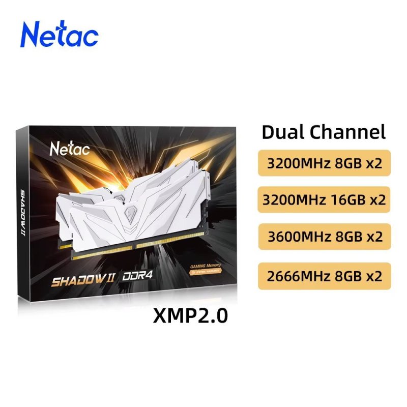 Memória RAM Netac 16GB (2x8GB) DDR4 3200MHz Branca