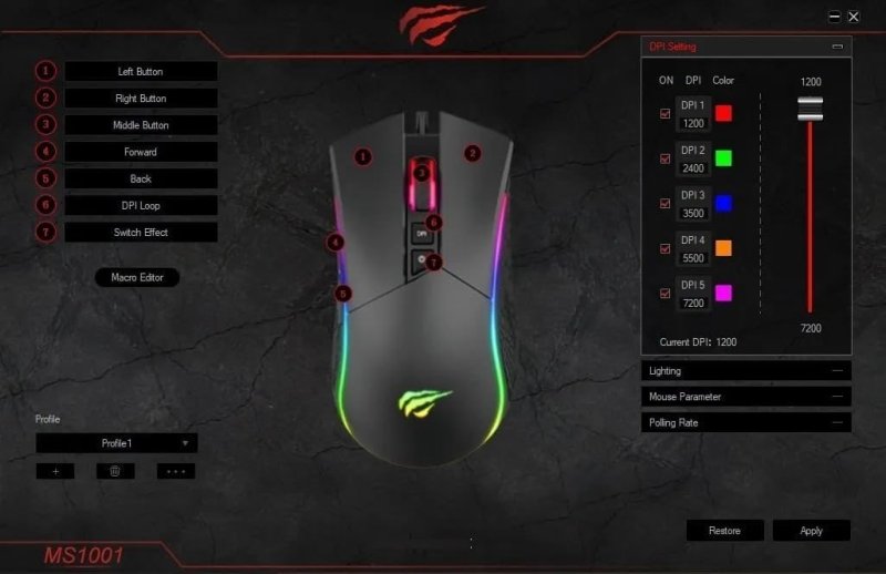Havit Mouse Gamer MS1001S RGB Programável Macro, 7 Botões