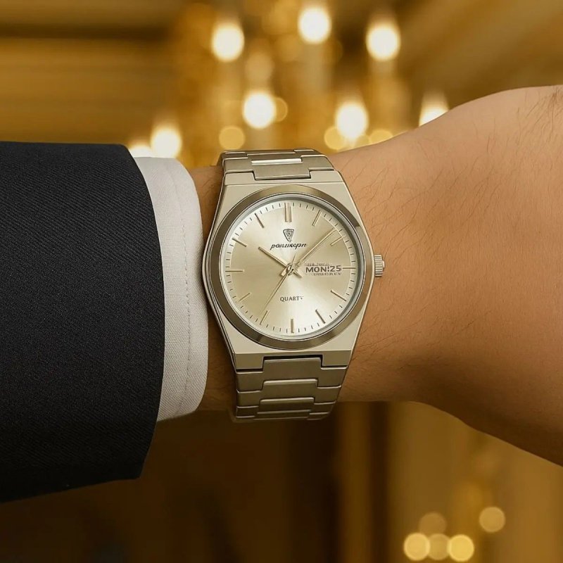 Relógio Masculino Luxo Poedagar Old Money Aço Quartzo Prata