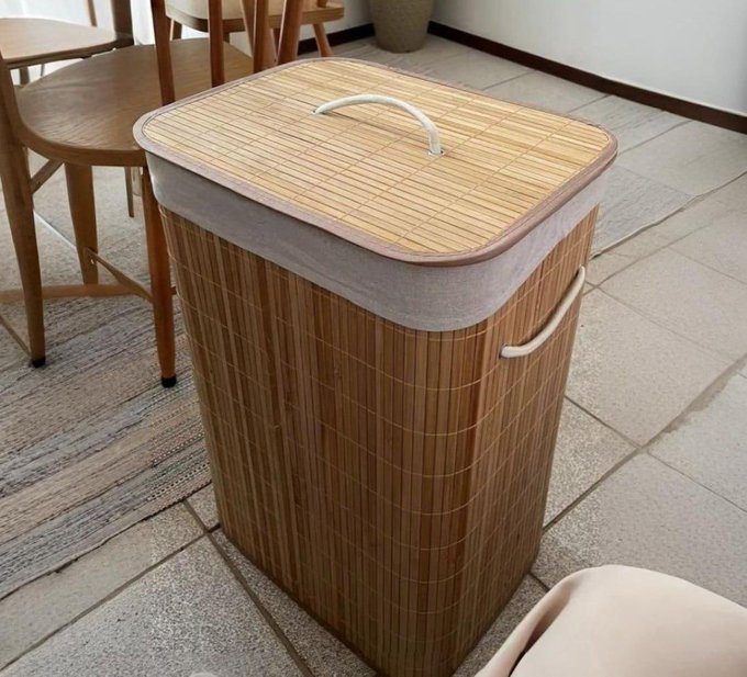 Cesto De Roupa Suja De Bambu Com Tampa E Alças 50 Litros Kontuz