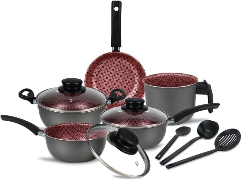 Dona Chefa Conjunto Panelas Elegan Prime 8 Peças Grafite Rosa
