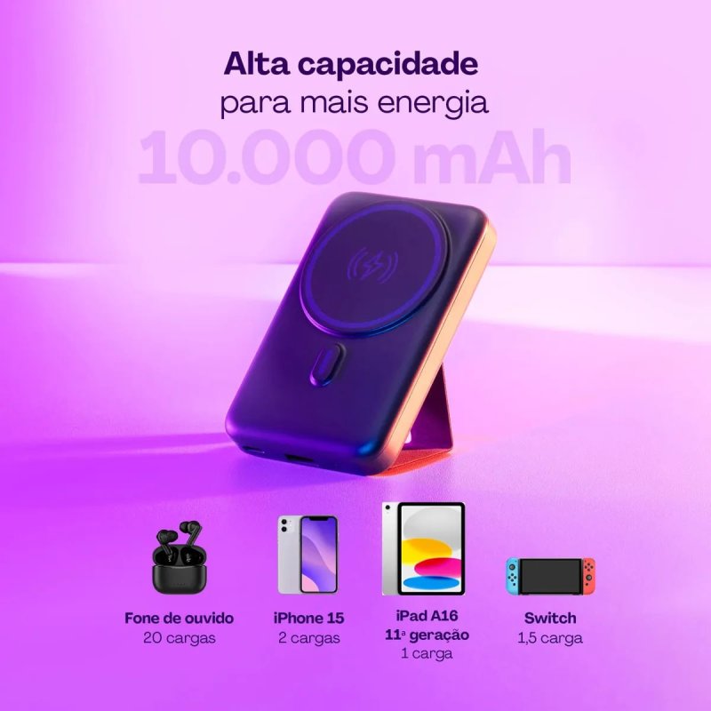 Geonav Carregador Portátil 10.000mAh Indução com Suporte