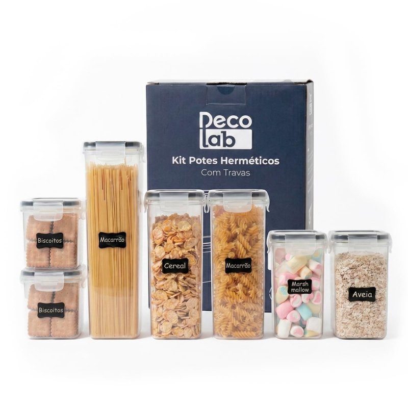 Decolab Kit Potes Herméticos com Vedação de Silicone Plástico BPA Free Organizador de Geladeira
