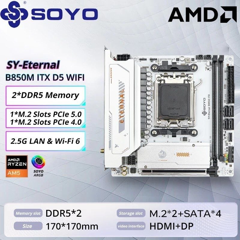 Placa mãe Soyo b850I ITX Argb pcie5.0 TYPE-C AM5 DDR5