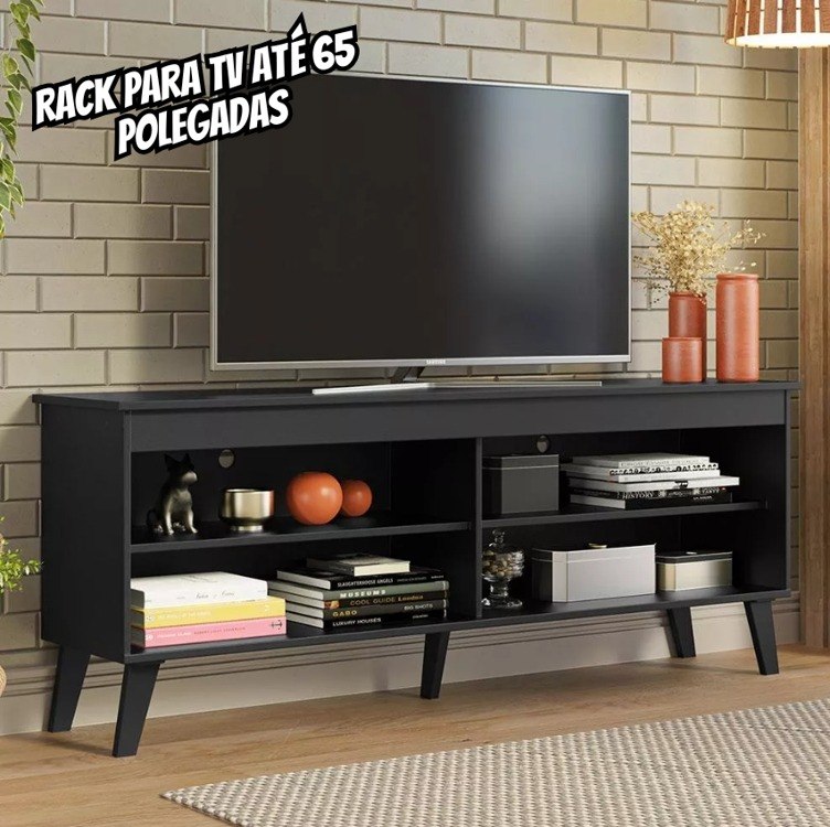 Rack Para Tv Até 65 Polegadas Com Pés Preto Turim Madesa 69978N