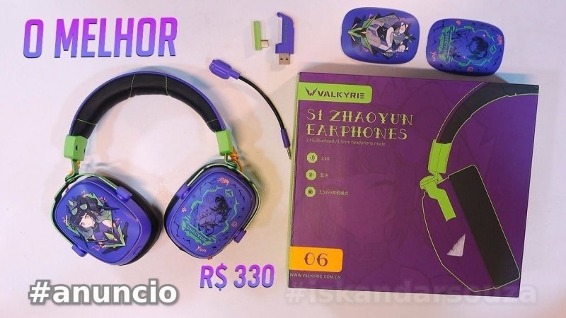 Headset Gamer Valkyrie VK S1 tri mode wireless sem fio 2.4g RGB