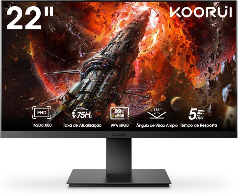 Monitor Koorui 22" FHD 1080p 75Hz Painel VA Design Slim HDMI/VGA