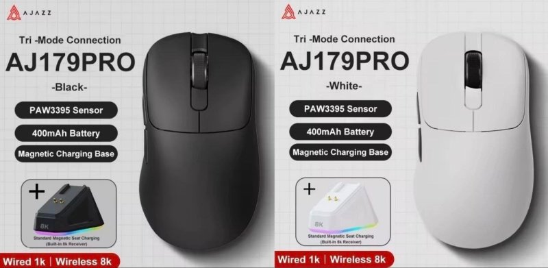 Mouse Gamer Sem Fio AJAZZ AJ179 PRO PAW3395 + DOCK de Carregamento RGB, 26000DPI TRI-mode