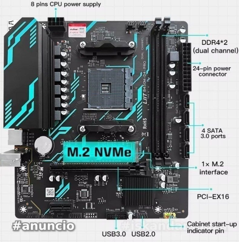 B450m D4 PRO Jieshuo Placa Mãe AM4 DDR4 Black