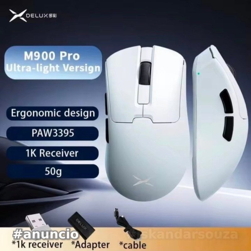 Delux M900 PRO Ultra Leve 50g Mouse Gamer 2.4ghz 1k PAW3395, SEM DOCK UltraLight