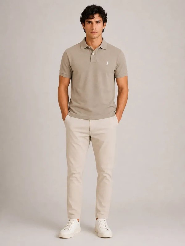 Camisa Polo Ralph Lauren Masculina Slim Fit Bege Original