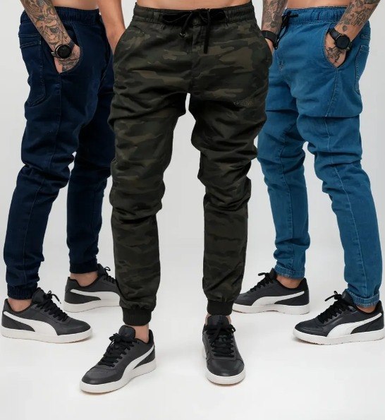 Kit 3 Calças Jogger Masculina Jeans Com Punho Elastico