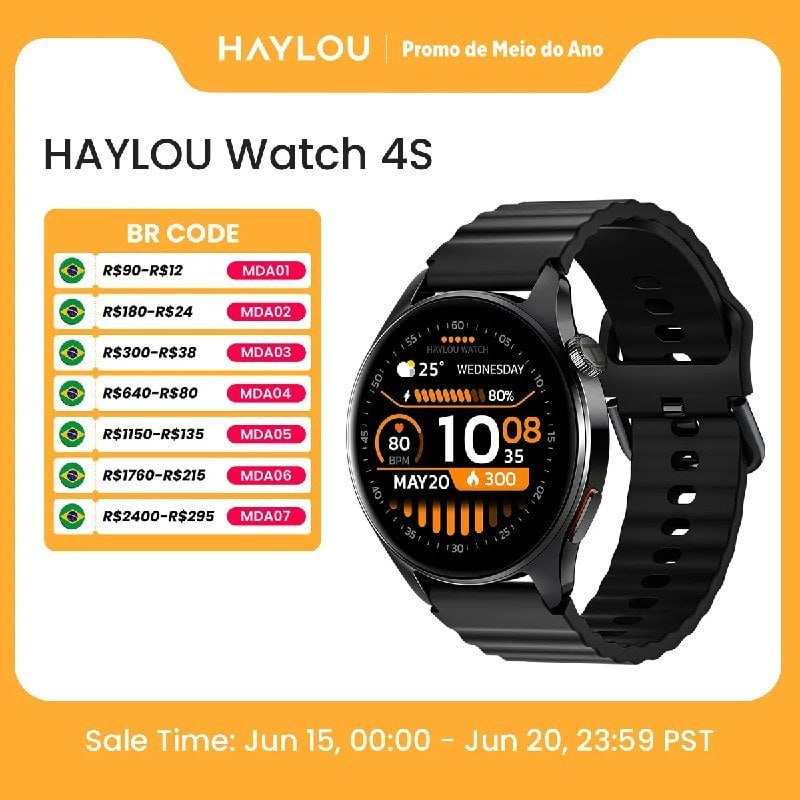 Relógio HAYLOU 4S GPS Smartwatch com Tela HD AMOLED de 1.43”