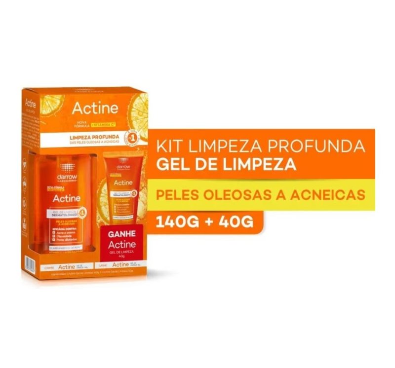 Kit Gel de Limpeza Facial Actine Pele Acneica 140g + 40g