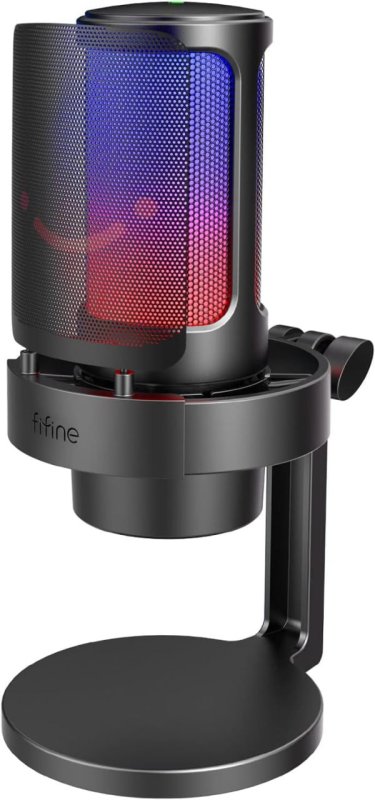 FIFINE A8 Microfone USB para Jogos, Streaming e Podcasts com RGB - Preto
