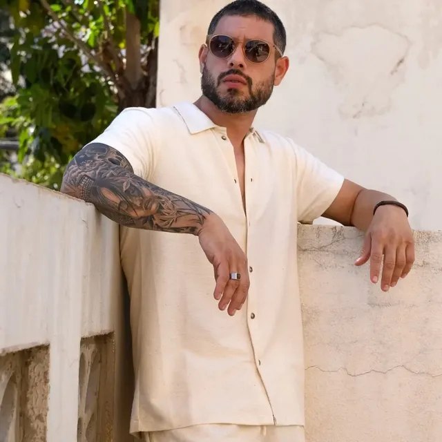 Camisa Masculina Linho Manga Curta Viscose Cru Casual