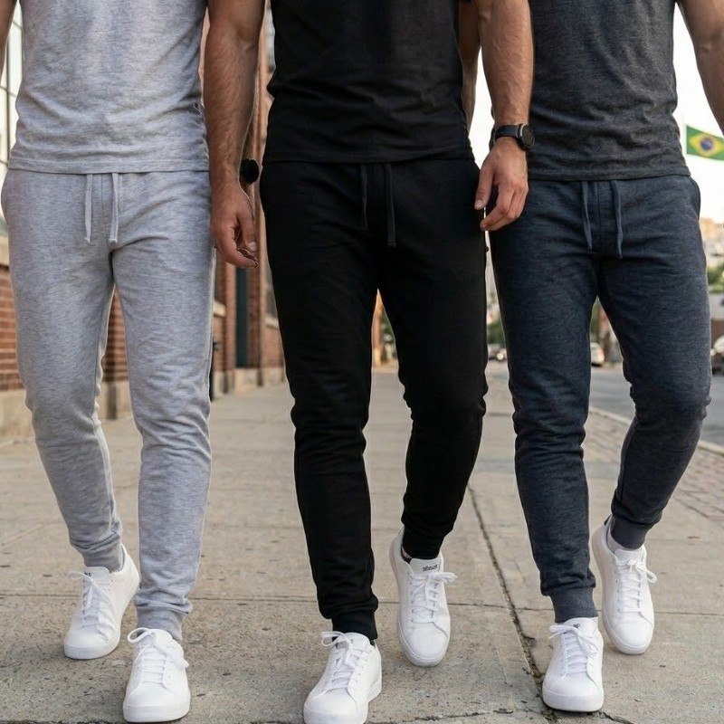 Kit 3 Calça Moletom Slim Jogger Com Bolso Masculino Adulto