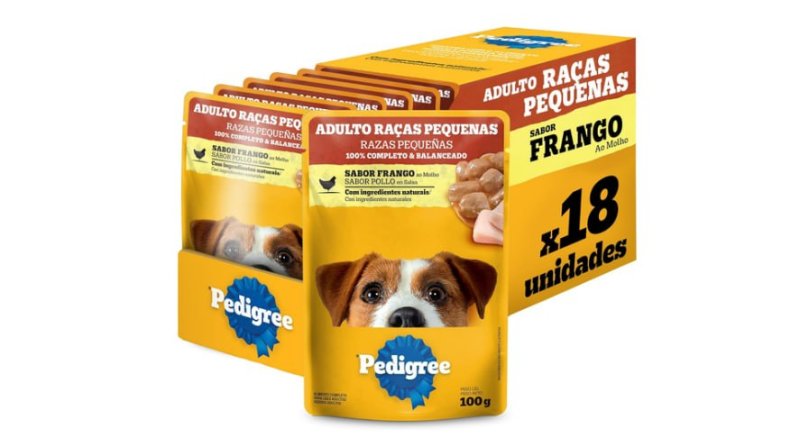 Pack 18 unidades de Ração Úmida Pedigree Sachê Frango ao Molho para Cães Adultos de Raças Pequenas 100g