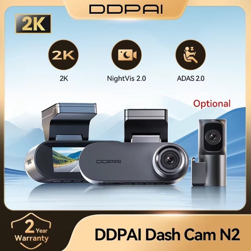 DDPAI N2 Dash Cam 2K com Visão Noturna, Monitoramento 24H, ADAS, Wi-Fi e Controle por APP para Carro