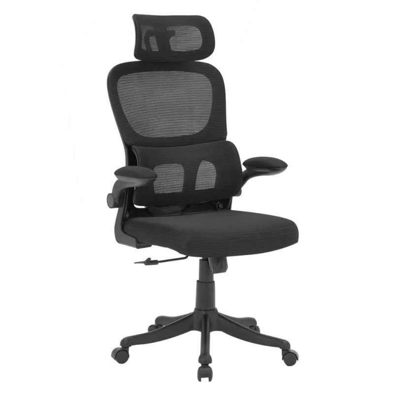 Cadeira de Escritório Ergonômica Com Apoio Lombar e Apoio de Cabeça Cinza com estofado de mesh