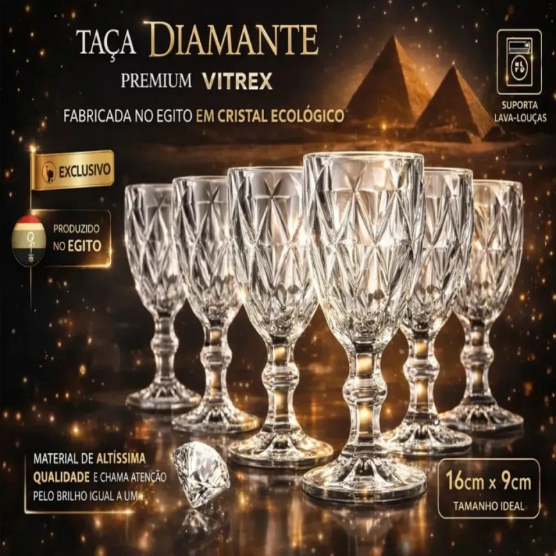 Jogo com 6 Taças de Cristal Diamond 340ml