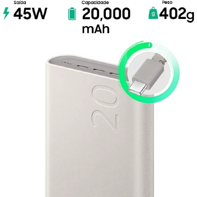 Carregador Portátil Samsung 3x USB-C 20000mAh Super Rápido 45W - Bege