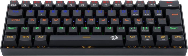 Redragon Teclado Gamer Mecânico Lakshmi Rainbow Preto Switch Marrom ABNT2