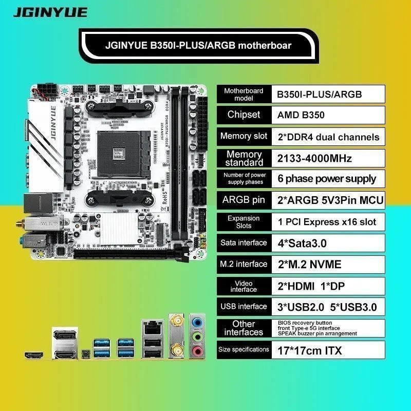 Placa mãe AM4 JGINYUE B350i ITX PLUS ARGB