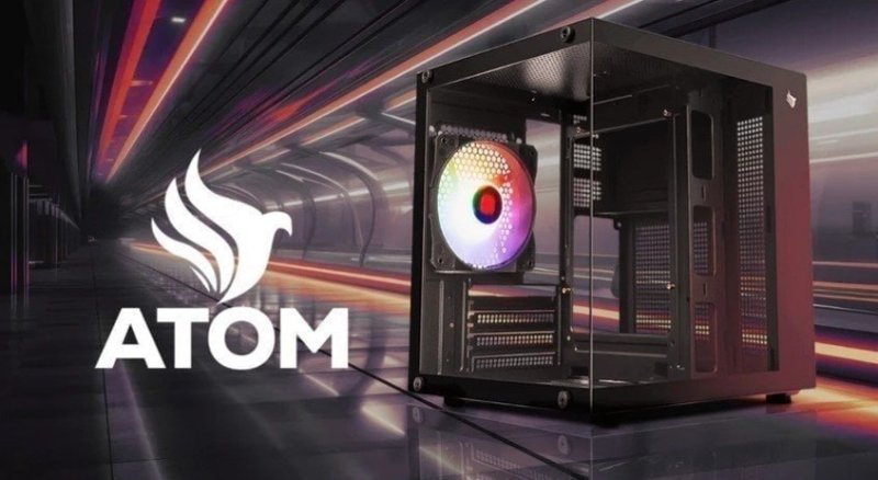 Gabinete Gamer Aquário Pichau Atom, Mini-Tower, Lateral de Vidro, Com 1 Fan, Preto